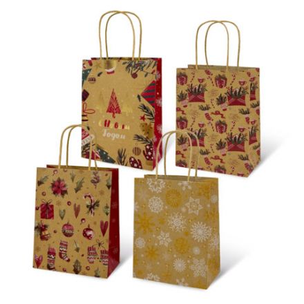 Пакет подарочный (1 штука) новогодний 18x10x23 см, "Kraft Medium", ассорти, ЗОЛОТАЯ СКАЗКА, 592124