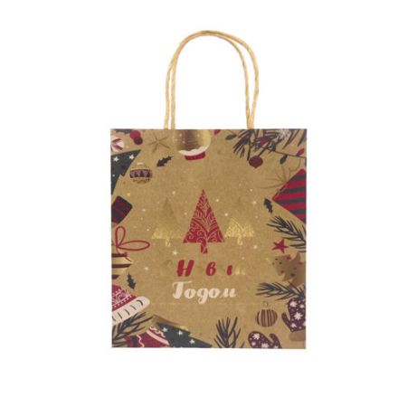 Пакет подарочный (1 штука) новогодний 18x10x23 см, "Kraft Medium", ассорти, ЗОЛОТАЯ СКАЗКА, 592124
