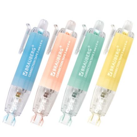 Корректирующая лента BRAUBERG PASTEL 360, 5 мм х 6 м, ассорти, автоматическая, блистер, 272662