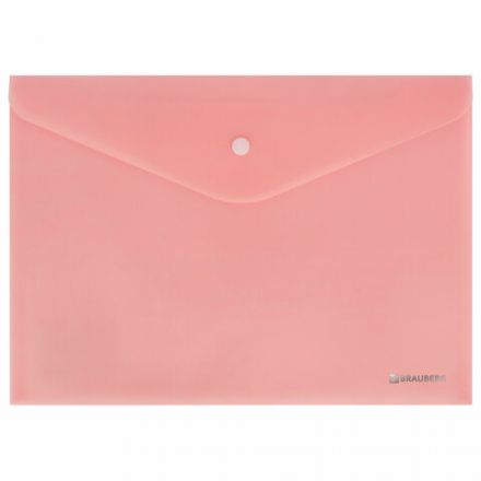 Папка-конверт с кнопкой BRAUBERG "Pastel", А4, матовая непрозрачная, персиковая, ПРОЧНАЯ 0,2 мм, 272882