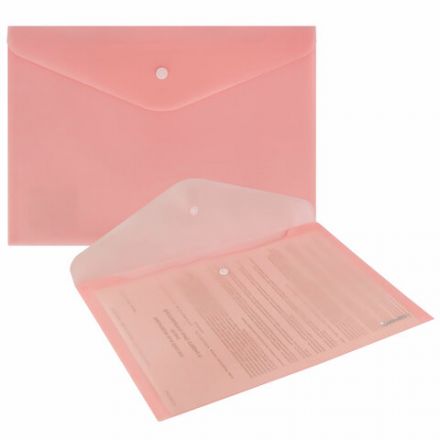 Папка-конверт с кнопкой BRAUBERG "Pastel", А4, матовая непрозрачная, персиковая, ПРОЧНАЯ 0,2 мм, 272882