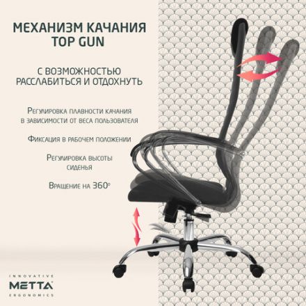 Кресло офисное МЕТТА "SU-B-10" хром, ткань-сетка, сиденье и спинка мягкие, темно-серое