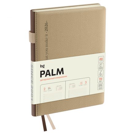 Ежедневник датированный 2026г., А6, 176л., твердый переплет, кожзам, BG "Palm. Ivory", светло-бежевый