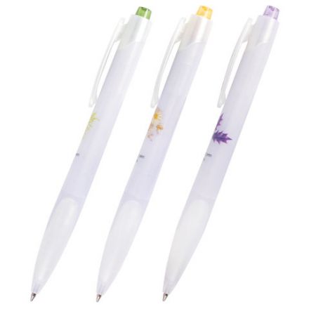 Ручка шариковая автоматическая с грипом BRAUBERG "Herb Time", СИНЯЯ, корпус ассорти, узел 0,7 мм, линия письма 0,35 мм, 141286