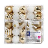 Шары елочные НАБОР 50 предметов "Новогодняя Сказка", пластик, золото/белый, ЗОЛОТАЯ СКАЗКА, 592593