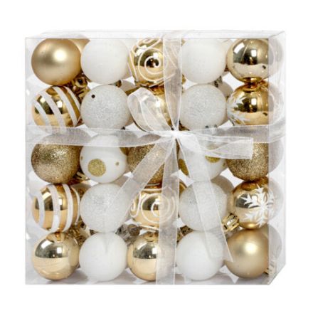 Шары елочные НАБОР 50 предметов "Новогодняя Сказка", пластик, золото/белый, ЗОЛОТАЯ СКАЗКА, 592593