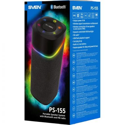 Акустическая система SVEN PS-155,черн,2.0,2x5Вт(RMS),TWS,BT,FM,USB,встр акк