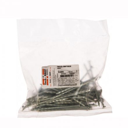 Гвозди винтовой оцинк. 3,4х90  (0,5 кг) - пакет Tech-Krep  128304