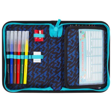 Пенал BRAUBERG с наполнением, 1 отделение, 1 откидная планка, 24 предмета, 21х14 см, "Anime fight", 272354