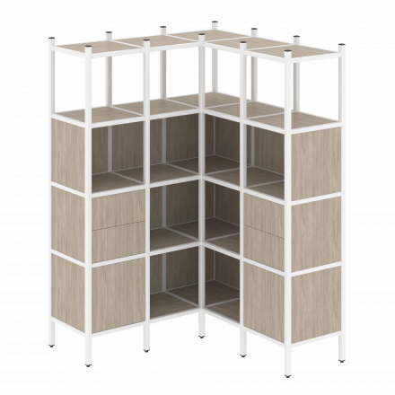 Loft Угловой внутренний стеллаж наборный VR.L-33 Дуб аттик/Белый металл 1278*1278*1869