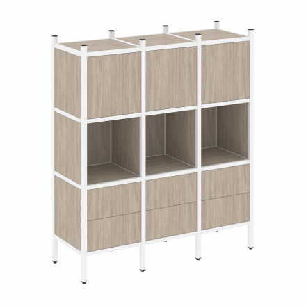 Loft Прямой стеллаж наборный VR.L-08 Дуб аттик/Белый металл 1278*446*1458