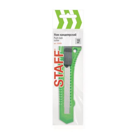 Нож канцелярский 18 мм STAFF "Basic" фиксатор, цвет корпуса ассорти, упаковка с европодвесом, 230485