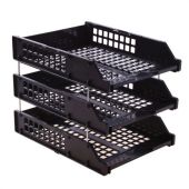 Лотки горизонтальные для бумаг, КОМПЛЕКТ 3 шт., 334х255х271 мм, черный, BRAUBERG GRAND OFFICE, 238109