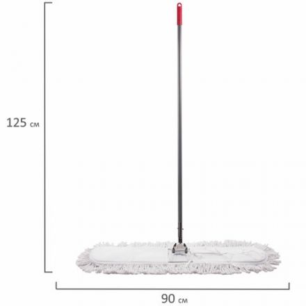 Швабра-рамка 90 см, стальной черенок 125 см, цельный держатель, МОП с завязками, хлопок, LAIMA, 603603
