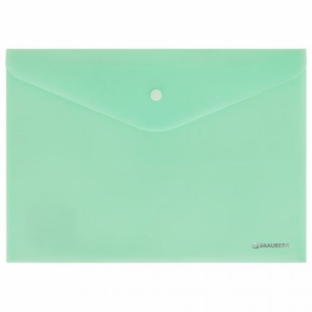 Папка-конверт с кнопкой BRAUBERG "Pastel", А4, матовая непрозрачная, мятная, ПРОЧНАЯ 0,2 мм, 272883 Папка-конверт с кнопкой BRAUBERG "Pastel", А4, матовая непрозрачная, мятная, ПРОЧНАЯ 0,2 мм, 272883