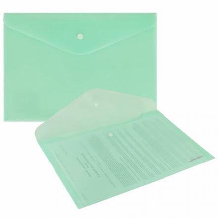 Папка-конверт с кнопкой BRAUBERG "Pastel", А4, матовая непрозрачная, мятная, ПРОЧНАЯ 0,2 мм, 272883 Папка-конверт с кнопкой BRAUBERG "Pastel", А4, матовая непрозрачная, мятная, ПРОЧНАЯ 0,2 мм, 272883