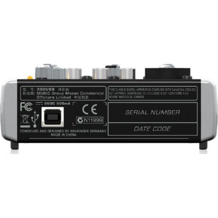 Микшерный пульт Behringer 302USB, 3 канала, USB, Main L/R- RCA