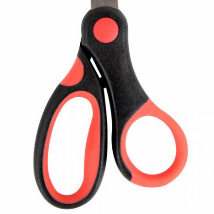 Ножницы BRAUBERG "Office", 160 мм, красно-черные, прорезиненные ручки, 2-х сторонняя заточка, 231564