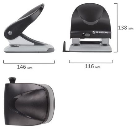 Дырокол BRAUBERG "Jet", до 40 листов, черный, 224341