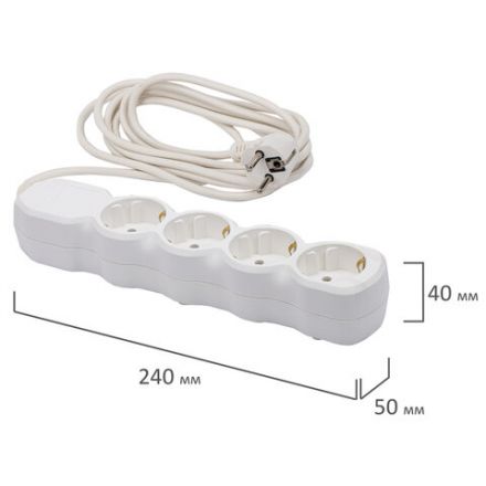 Удлинитель У10-004 4 розетки, с заземлением, 10 А, 3 м, белый, 6872