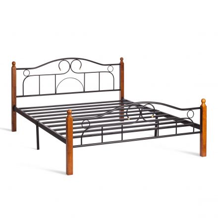 Кровать AT-808, дерево гевея/металл, 160*200 см (Queen bed), красный дуб/черный