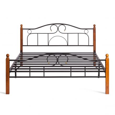 Кровать AT-808, дерево гевея/металл, 160*200 см (Queen bed), красный дуб/черный