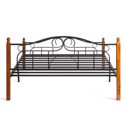 Кровать AT-808, дерево гевея/металл, 160*200 см (Queen bed), красный дуб/черный