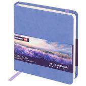 Скетчбук, слоновая кость 140 г/м2 120х120 мм, 80 л., КОЖЗАМ, резинка, BRAUBERG ART CLASSIC, пастель сиреневый, 116877