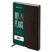 Ежедневник датированный 2026, А5, 138x213 мм, BRAUBERG "Towny", под кожу, клапан, коричневый, 117041