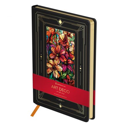 Ежедневник датированный 2026г., А5, 176л., твердый переплет, кожзам, Greenwich Line "Art Deco. Anemons", золотой срез