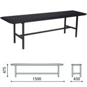 Банкетка без спинки "Берта", 1500х430х475 мм, усиленная, черный каркас, кожзам черный, разборная Банкетка без спинки "Берта", 1500х430х475 мм, усиленная, черный каркас, кожзам черный, разборная