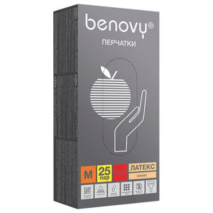 Перчатки латексные смотровые 25 пар (50 штук), прочные, размер 7-8, M (средний), BENOVY High Risk