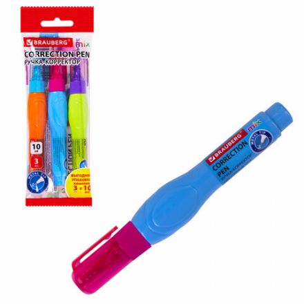 Ручка-корректор 10 мл ВЫГОДНАЯ УПАКОВКА, КОМПЛЕКТ 3 штуки, BRAUBERG MIX, 271921 Ручка-корректор 10 мл ВЫГОДНАЯ УПАКОВКА, КОМПЛЕКТ 3 штуки, BRAUBERG MIX, 271921