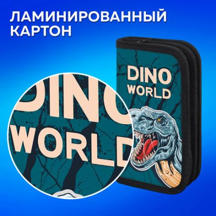 Пенал ПИФАГОР, 2 отделения, ламинированный картон, 19х11 см, "Dino world", 272249