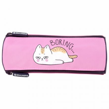 Пенал BRAUBERG, 3 отделения, нейлон, 21х7х7 см, "Lazy cat", 272306