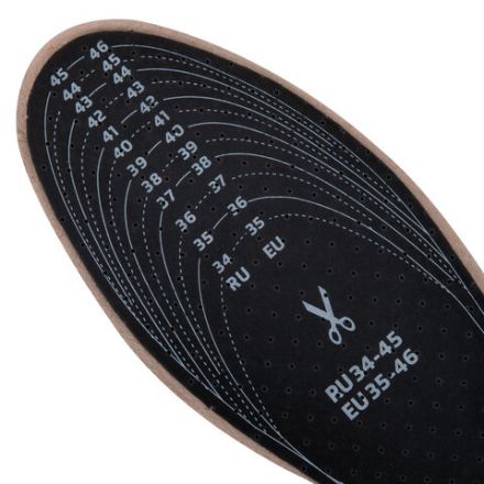 Стельки для обуви из натуральной кожи, УНИВЕРСАЛЬНЫЙ размер RU 34-45 / EU 35-46, с линиями выреза, SHEGRA (ШЕГРА), 700764