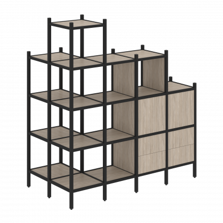 Loft Угловой внешний стеллаж наборный VR.L-58 Дуб аттик/Чёрный металл 862*1694*1869