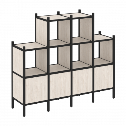 Loft Прямой стеллаж наборный VR.L-16 Денвер светлый/Чёрный металл 1694*446*1458