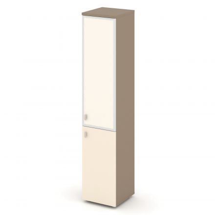 Estetica Шкаф высокий узкий прав. (1 низ. фасад ЛДСП+1 сред. фасад стекло лакобель в раме) ES.SU-1.2R (R) I Латте/Сатин/Лакобель ivory 400*420*1977