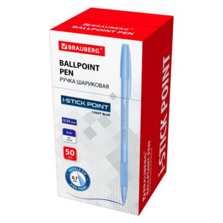 Ручка шариковая с грипом BRAUBERG "i-STICK POINT LIGHT BLUE", СИНЯЯ, пишущий узел 0,7 мм, линия письма 0,35 мм, 144383