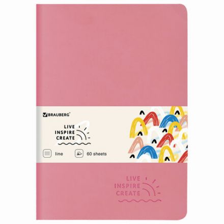 Тетрадь 60 л. в линию обложка кожзам SoftTouch, сшивка, B5 (179х250мм), РОЗОВЫЙ, BRAUBERG RAINBOW, 403885