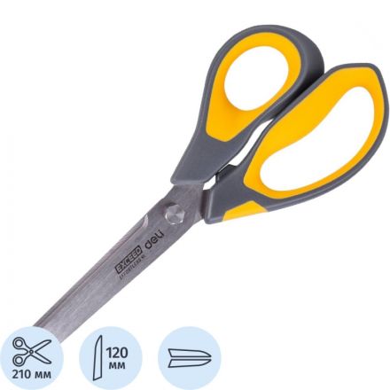 Ножницы Deli E77762 Yellow 210мм,прорезин.ручки желт-сер,лезвия сталь,блист Ножницы Deli E77762 Yellow 210мм,прорезин.ручки желт-сер,лезвия сталь,блист