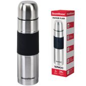 Термос 1 л, BOOMHOUSE (БУМХАУС) CLASSIC, нержавеющая сталь SUS304, черный силиконовый рукав, крышка/кружка, 700308