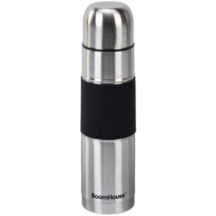 Термос 1 л, BOOMHOUSE (БУМХАУС) CLASSIC, нержавеющая сталь SUS304, черный силиконовый рукав, крышка/кружка, 700308