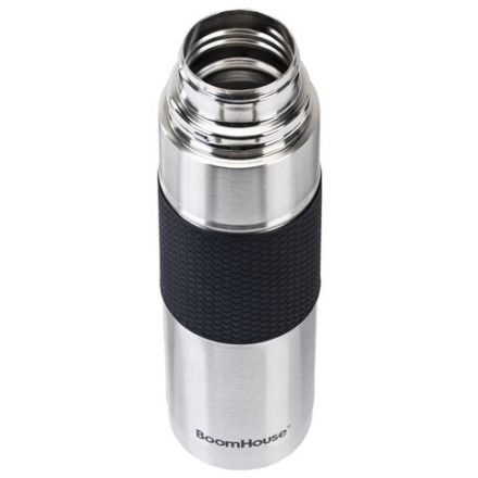 Термос 1 л, BOOMHOUSE (БУМХАУС) CLASSIC, нержавеющая сталь SUS304, черный силиконовый рукав, крышка/кружка, 700308