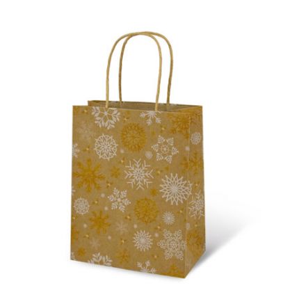 Пакет подарочный КОМПЛЕКТ 10 штук новогодний 18x10x23 см, "Снежинки", ЗОЛОТАЯ СКАЗКА, 592126