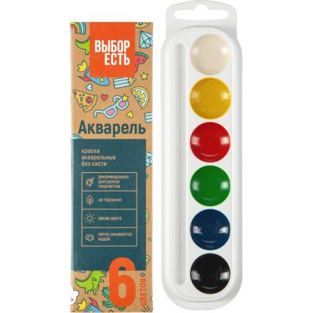 Краски акварельные Выбор есть 6 цв, б/кисти, картон