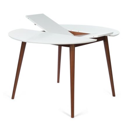 Стол круглый раскладной обеденный BOSCO (Боско), основание бук, столешница мдф, 100*75*100+30см, Белый + Коричневый