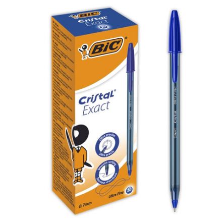 Ручка шариковая BIC "Cristal Exact", СИНЯЯ, корпус тонированный, узел 0,7 мм, линия письма 0,28 мм, 992605