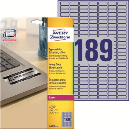 Этикетки самоклеящиеся L6008-20 25,4 x 10 мм, L серебристые, 3780 шт, 20 л